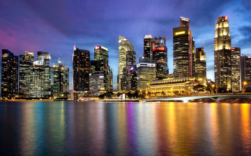 Картинка города сингапур+ сингапур здания дома огни море