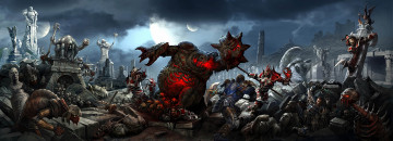 Картинка фэнтези иные миры времена скульптуры люди воины нежить черепа сражение битва