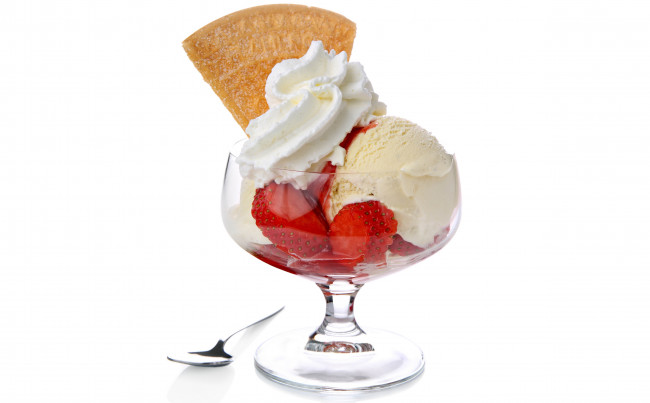 Обои картинки фото еда, мороженое, десерты, печенье, клубника