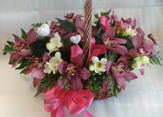 Обои картинки фото цветы, букеты, композиции, букет, корзина, орхидеи