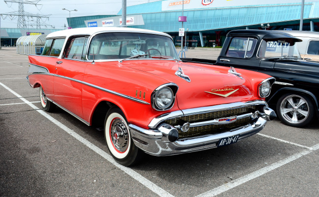 Обои картинки фото chevrolet bel air nomad 1957, автомобили, выставки и уличные фото, ретро, автошоу, история, выставка