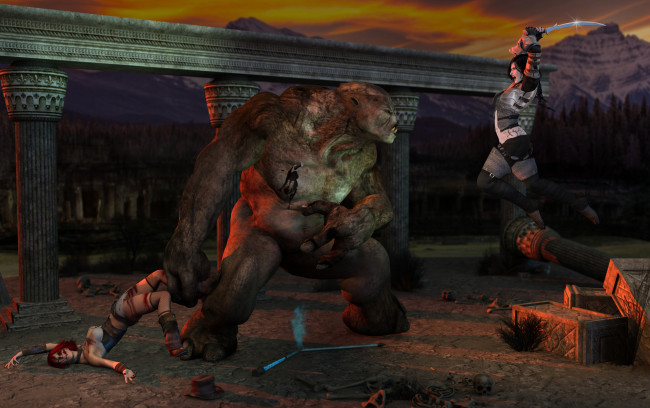 Обои картинки фото 3д графика, fantasy , фантазия, девушки, существо