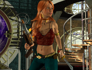 Картинка 3д+графика фантазия+ fantasy девушка взгляд фон оружие