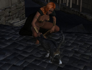 Картинка 3д+графика люди+ people кот фон взгляд девушка