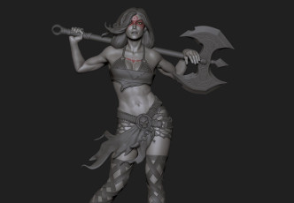 Картинка 3д+графика _science+fiction warror воительница рендеринг оружие взгляд