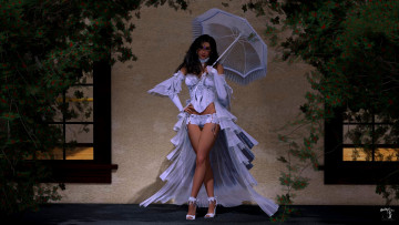 Картинка 3д+графика люди+ people девушка очки платье растения зонтик фон взгляд