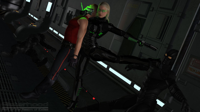 Обои картинки фото 3д графика, фантазия , fantasy, взгляд, фон, драка, девушки