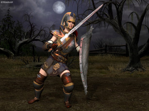 Картинка 3д+графика амазонки+ amazon вечер фон оружие луна доспехи взгляд девушка