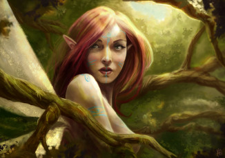 Картинка фэнтези эльфы фэнтази арт эльфийка взгляд ушки природа деревья