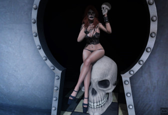 Картинка 3д+графика ужас+ horror черепа фон взгляд девушка