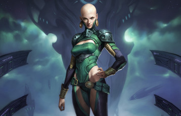 Картинка фэнтези девушки лысая костюм фантастика девушка