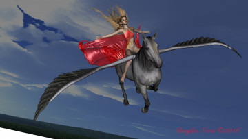Картинка 3д+графика эльфы+ elves эльфийка фон полет пегас взгляд