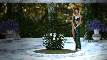 Картинка 3д+графика люди+ people цветы фон взгляд девушка