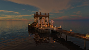 Картинка 3д+графика люди+ people вечер взгляд девушка пирс море фон