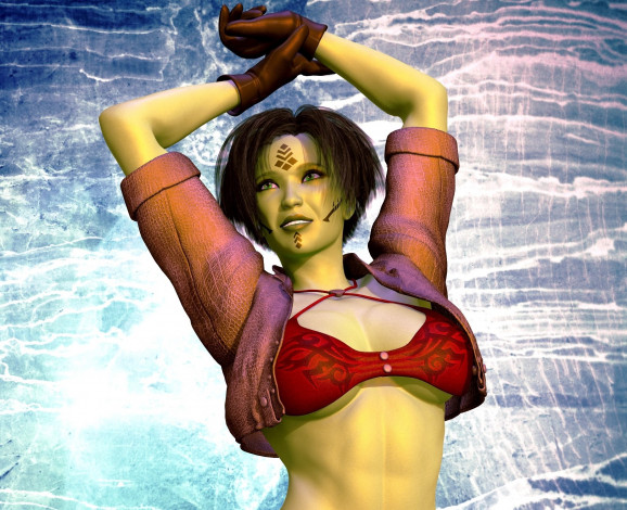 Обои картинки фото 3д графика, существа , creatures, улыбка, халк, фон, взгляд, девушка