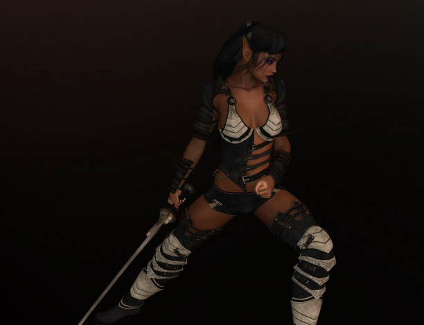 Обои картинки фото 3д графика, эльфы , elves, эльфийка, взгляд, фон, оружие