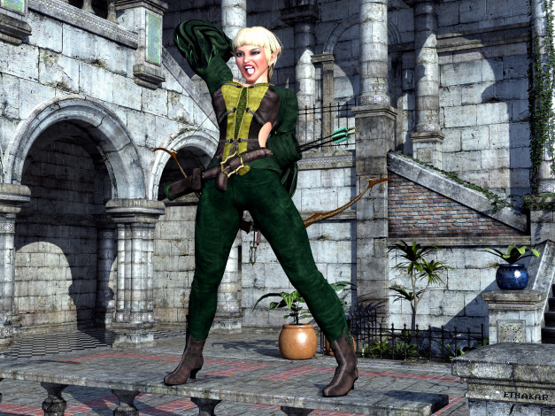 Обои картинки фото 3д графика, эльфы , elves, оружие, фон, взгляд, эльфийка