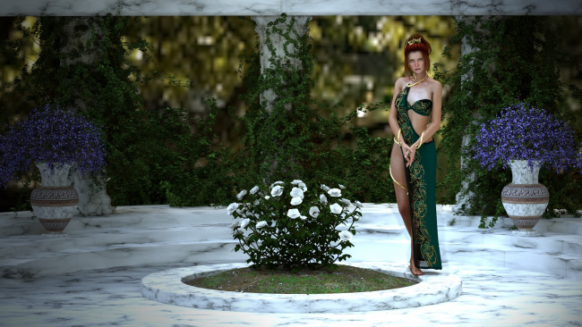 Обои картинки фото 3д графика, люди , people, цветы, фон, взгляд, девушка