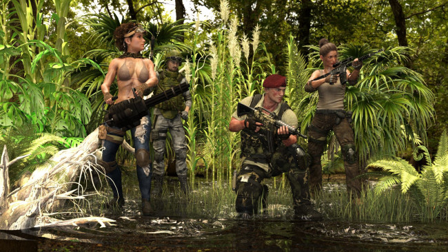 Обои картинки фото 3д графика, армия , military, оружие, фон, взгляд, девушки