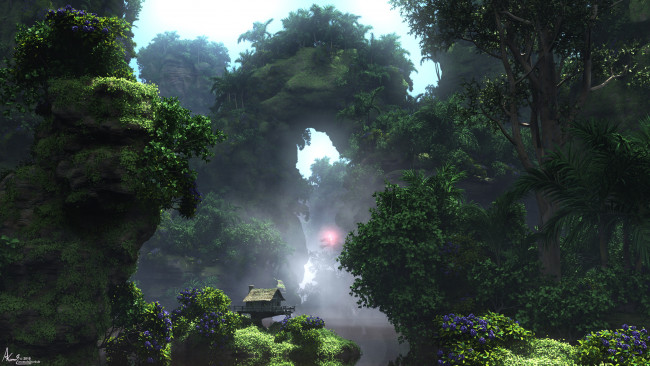 Обои картинки фото 3д графика, природа , nature, лес, домик