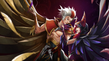 Картинка видео+игры league+of+legends rakan xayah пара крылья перья
