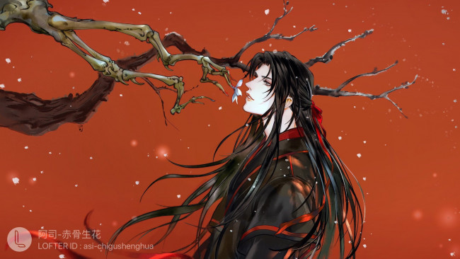 Обои картинки фото аниме, mo dao zu shi, вэй, усянь, ветки, кости