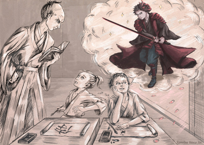 Обои картинки фото рисованное, люди, учитель, урок, ученики, мечты