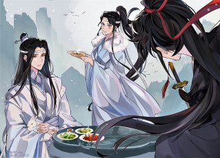 Картинка аниме mo+dao+zu+shi вэй усянь лань ванцзи кролики сычжуй еда