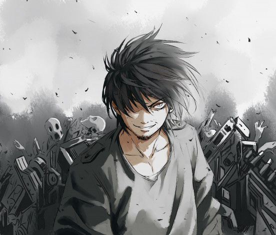 Обои картинки фото аниме, unknown,  другое , парень, обломки