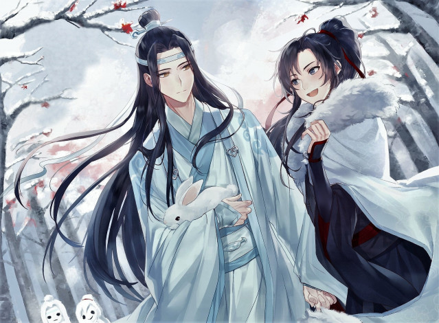 Обои картинки фото аниме, mo dao zu shi, вэй, усянь, лань, ванцзы, кролики, зима