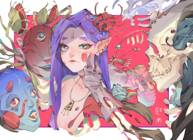 Обои картинки фото аниме, животные,  существа, девочка, маски