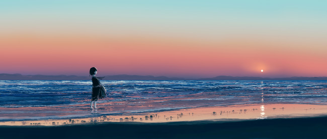 Обои картинки фото аниме, пейзажи,  природа, девушка