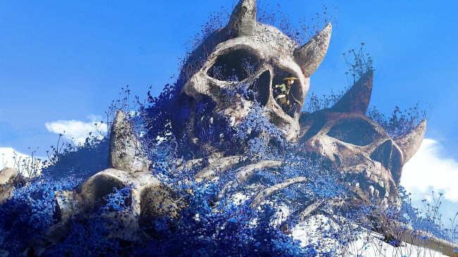 Обои картинки фото аниме, пейзажи,  природа, кости, черепа, цветы, человек