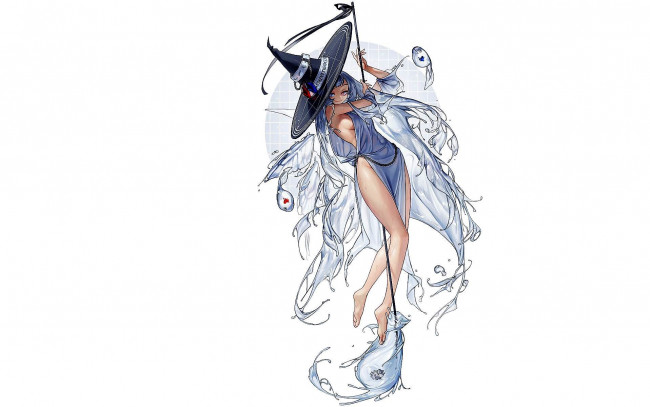 Обои картинки фото аниме, магия,  колдовство,  halloween, девушка, шляпа, вода