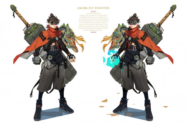 Обои картинки фото аниме, оружие,  техника,  технологии, парень, магия