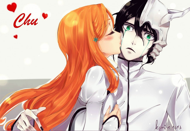 Обои картинки фото аниме, bleach, поцелуй