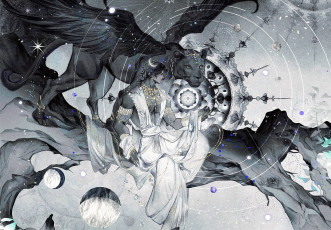 Картинка аниме животные +существа парень пантера крылья