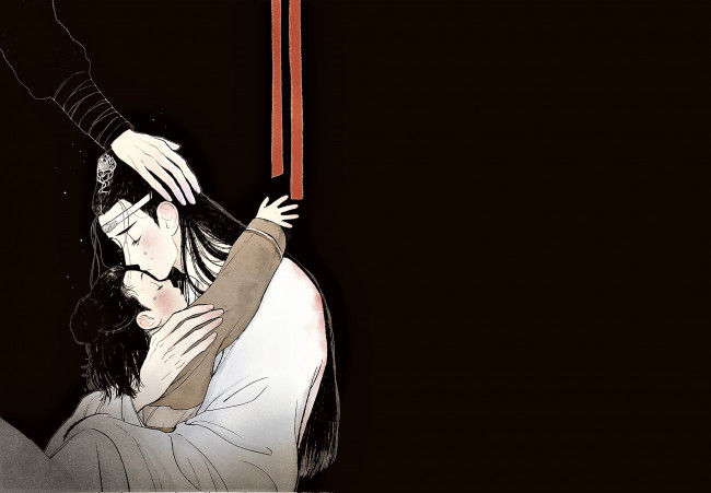 Обои картинки фото аниме, mo dao zu shi, лань, ванцзи, а-юань, лента, рука