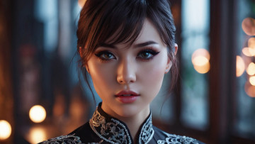 Картинка 3д+графика портрет+ portraits искусство искусственный интеллект стабильная диффузия портрет азиатка нациoнальная одежда