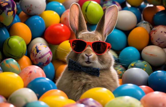 Обои картинки фото праздничные, пасха, яйца, кролик, очки