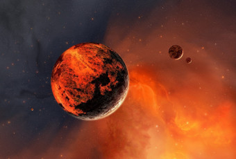 Картинка космос арт планета туманность звезды спутники