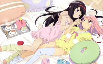 обоя аниме, mahou, shoujo, madoka, magika, magica, kaname, akemi, homura