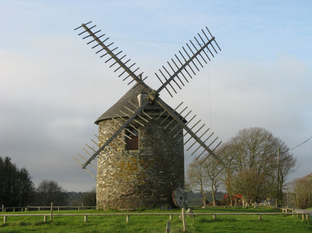 Обои картинки фото разное, мельницы, деревья, забор