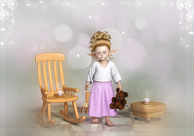 Обои картинки фото 3д, графика, elves, эльфы, эльф, девочка, свеча