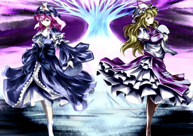 Обои картинки фото аниме, touhou, yakumo, yukari, saigyouji, yuyuko