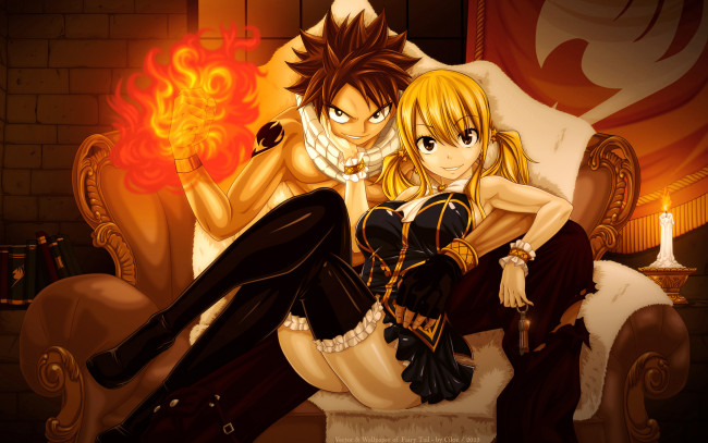 Обои картинки фото by, cilou, аниме, fairy, tail, lucy, heartfilia, natsu, dragneel
