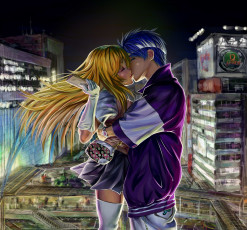 Картинка аниме to+aru+kagaku+no+railgun дома телефон shokuhou misaki toaru kagaku no railgun простой научный рейлган индекс волшебства to aru majutsu index поцелуй двое город парень девушка ночь