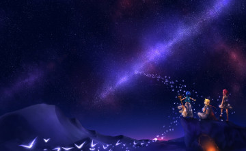 Картинка аниме magi+the+labyrinth+of+magic ночь парни ali baba saluja morgiana aladdin magi the labyrinth of magic uchuubranko птицы девушка арт звезды небо млечный путь огонь горы