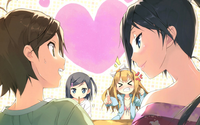 Обои картинки фото аниме, henneko, улыбка, смущение, недовольство, злость, румянец, hentai, ouji, to, warawanai, neko, сердце, art, kantoku, tsutsukakushi, tsukushi, azuki, azusa, tsukiko, yokodera, youto, взгляд, девушки, парень, anime