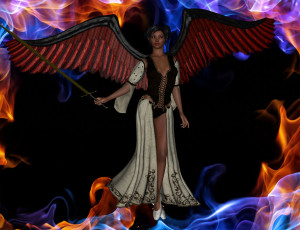 Картинка 3д+графика существа+ creatures девушка демон оружие фон взгляд